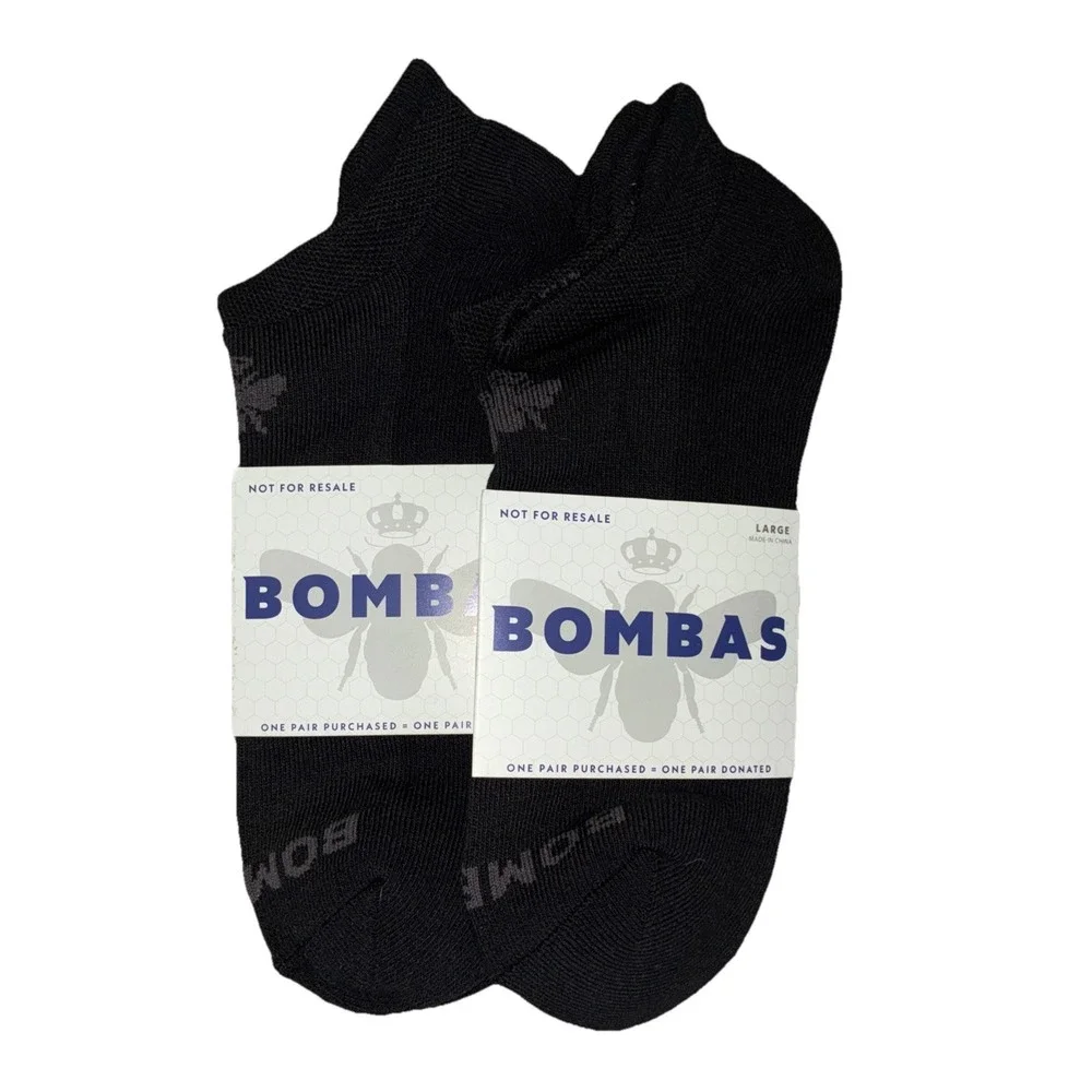 BOMBAS Socks Men's L (US 9.5-13) Black Gray Ankle Logo NEW Lot‎ Of 2